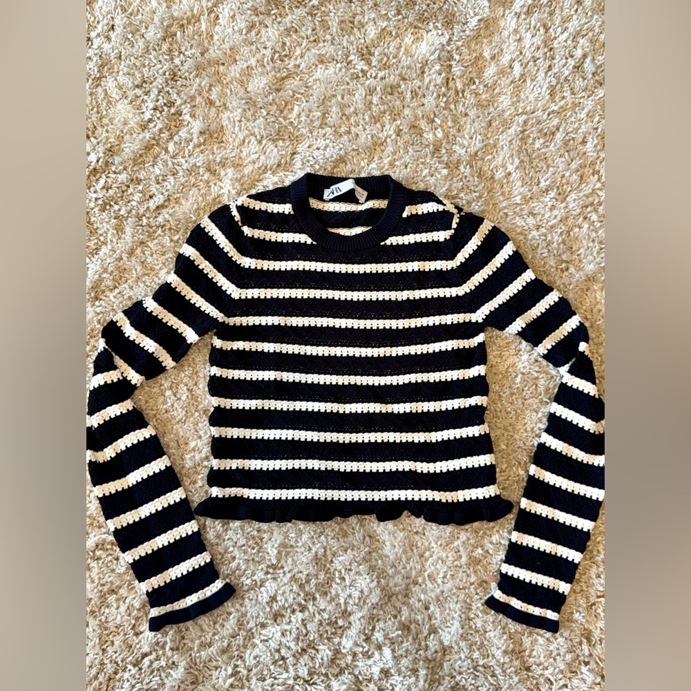 Zara Black and White Striped Knit Crop Top